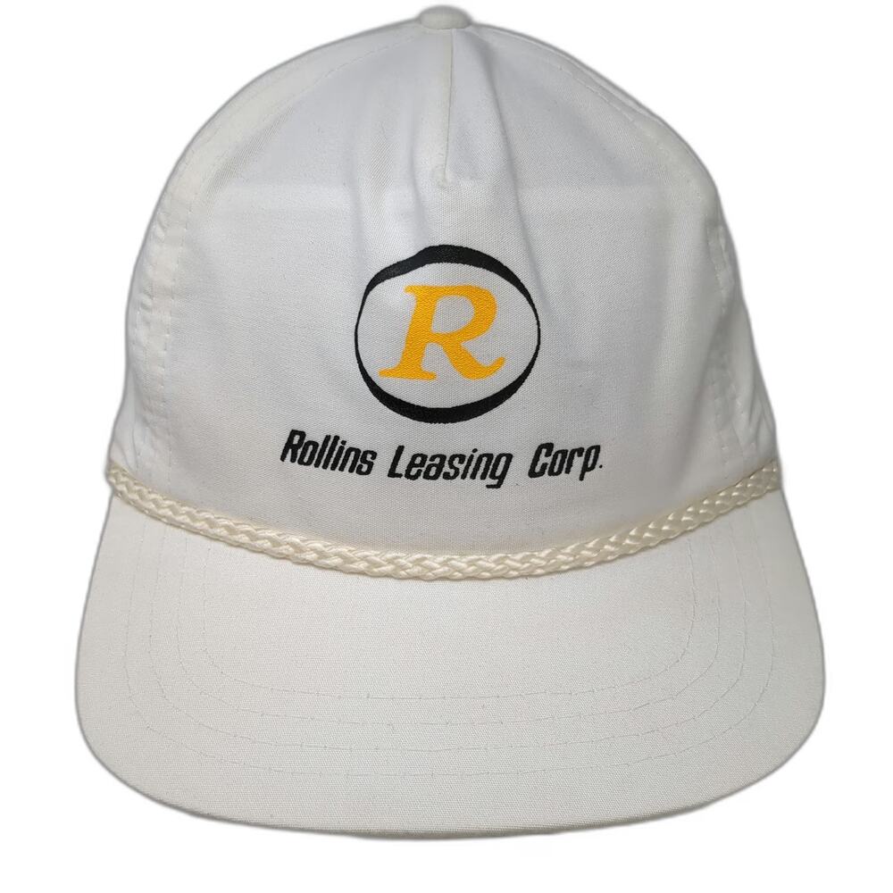 Sportcap 5 Panel White Hat Strapback Rollins Leasing Corp Rope Brim Vintage